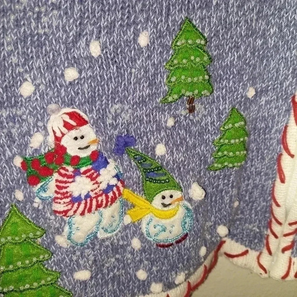 Snowmen Playing Funny Christmas Embroidered Sweater Vest Size 1X - Picture 7 of 9